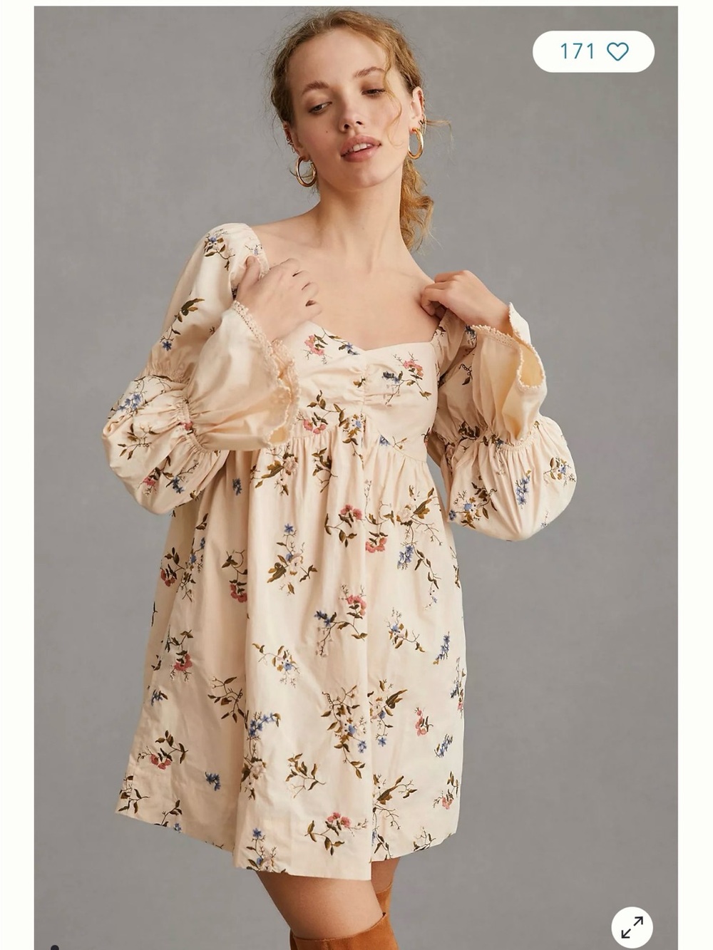 Anthropologie Long-Sleeve Embroidered Mini Dress